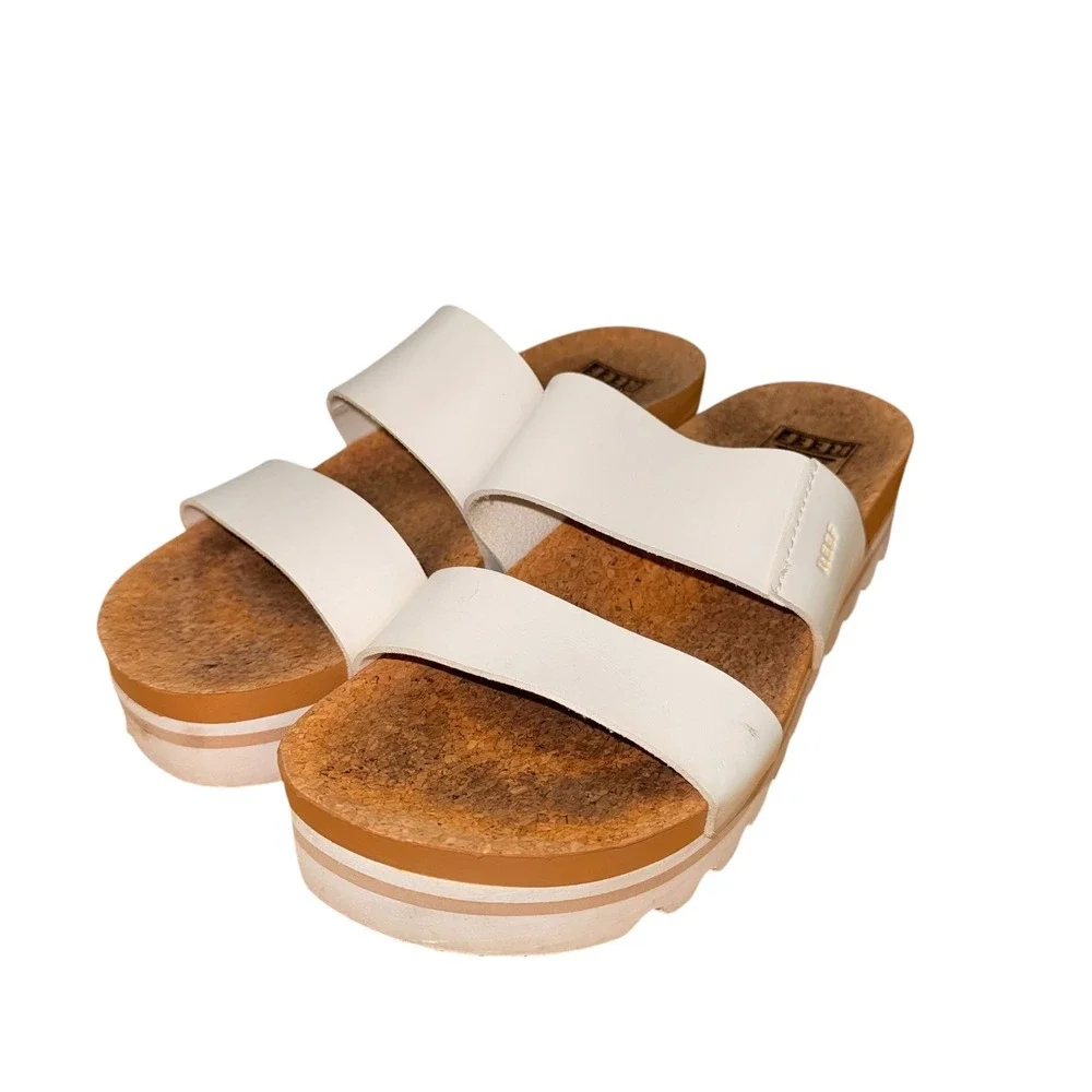 Reef Cushion Vista‎ Hi Sandals Womens 7 Pre-Owned Slide White Platform Cork 3154